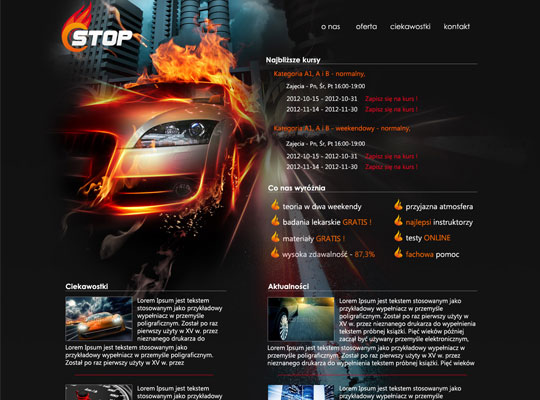 strona internetowa szkoły jazdy STOP Opole